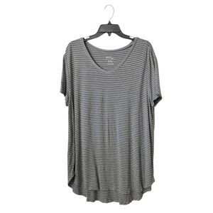 Grace Lace Womens Tee Womens Size XXL Gray Black Stripe V-Neck Short Sleeve Top